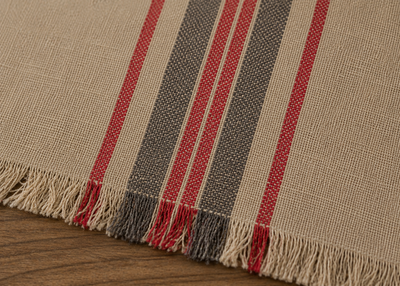 Xia Home Fashions Linen Stripe Placemats Yarn Dyed Fringe 14x20 Natural Set of 4