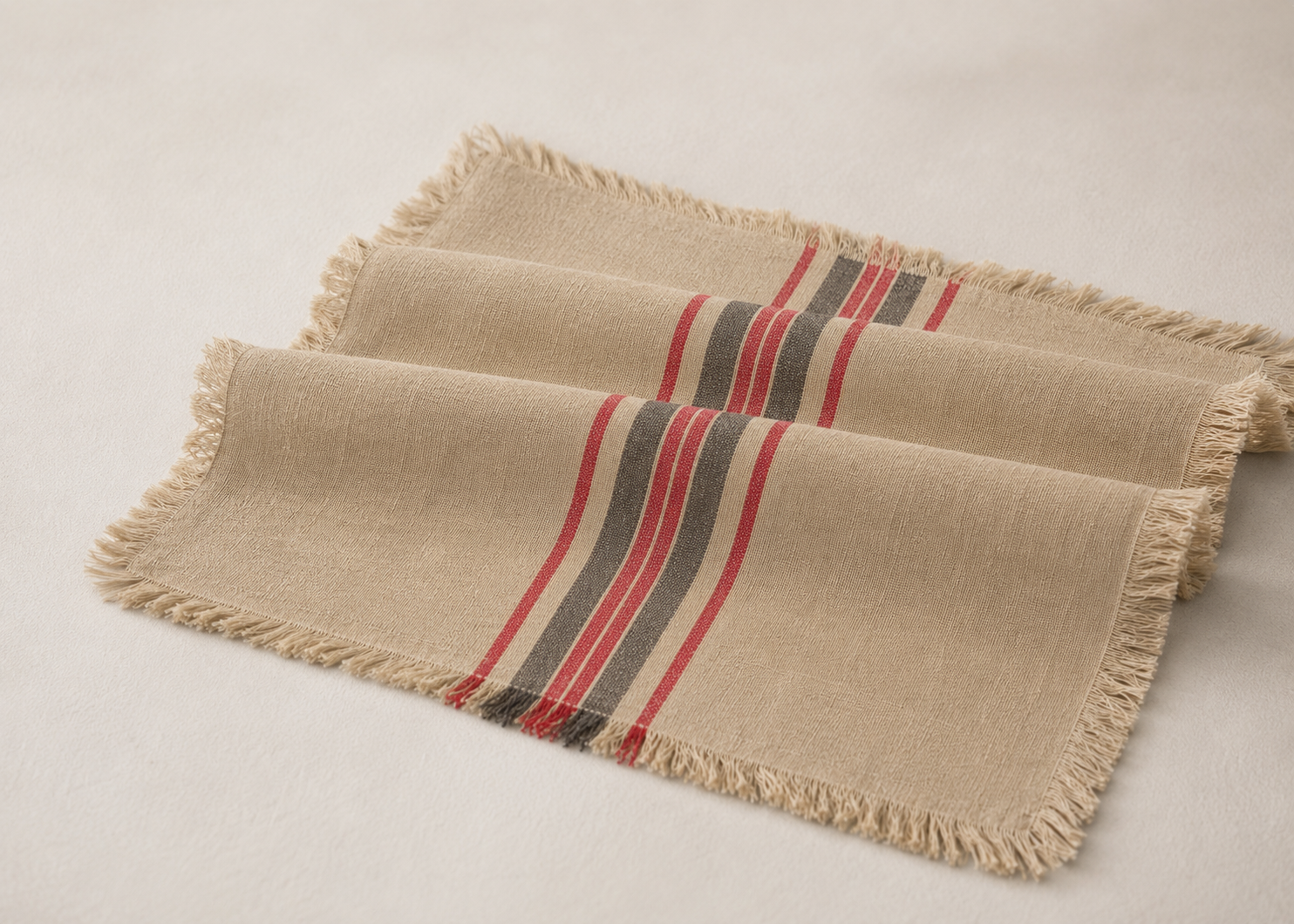 Xia Home Fashions Linen Stripe Placemats Yarn Dyed Fringe 14x20 Natural Set of 4