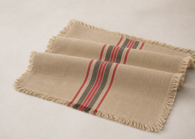 Xia Home Fashions Linen Stripe Placemats Yarn Dyed Fringe 14x20 Natural Set of 4
