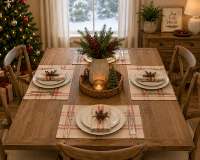 Xia Home Fashions Linen Check Placemats Yarn Dyed Fringe 14x20 Natural Set of 4
