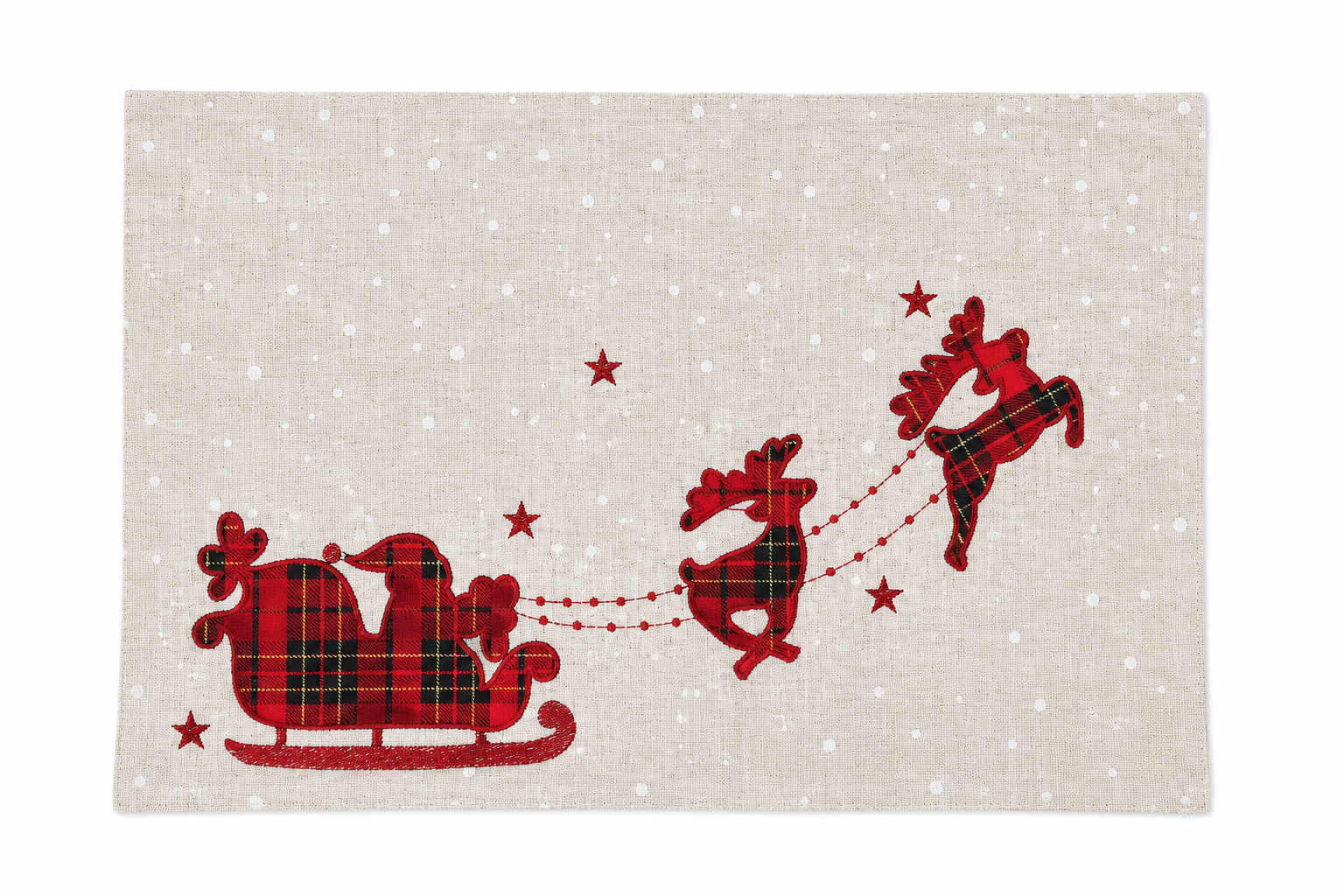 XD19881 Tartan Santa Sleigh Christmas Placemats Set of 4 14x20 Linen Blend