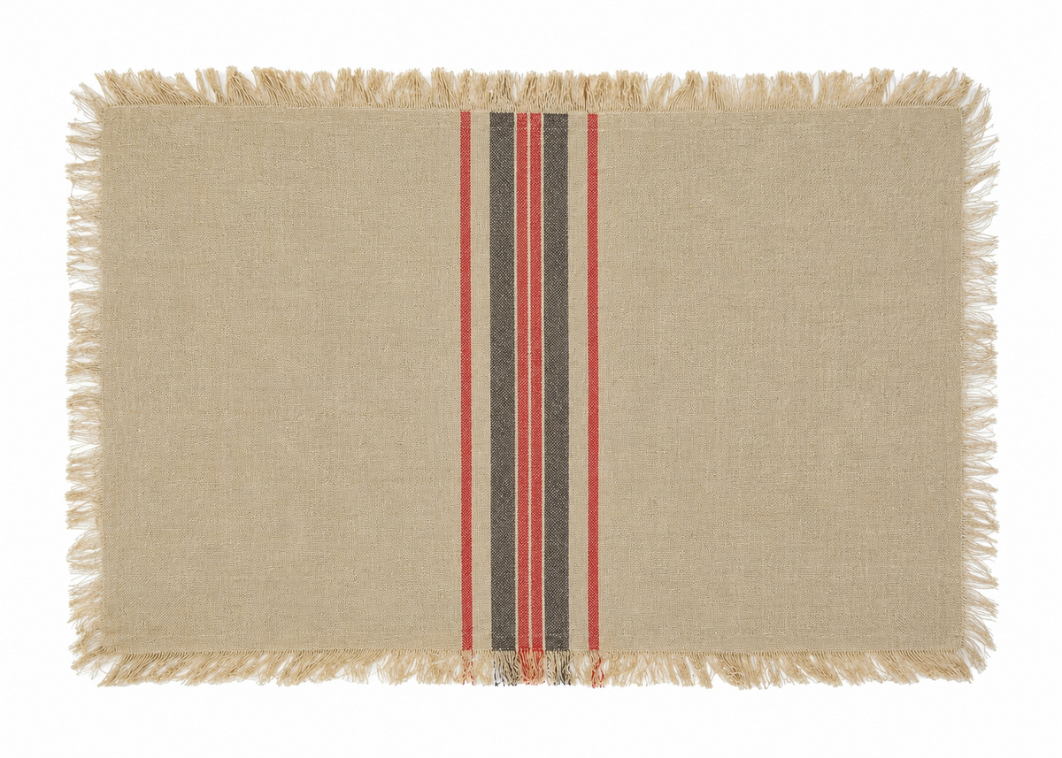 Linen Stripe Yarn Dyed Fringe Placemats | Set of 4
