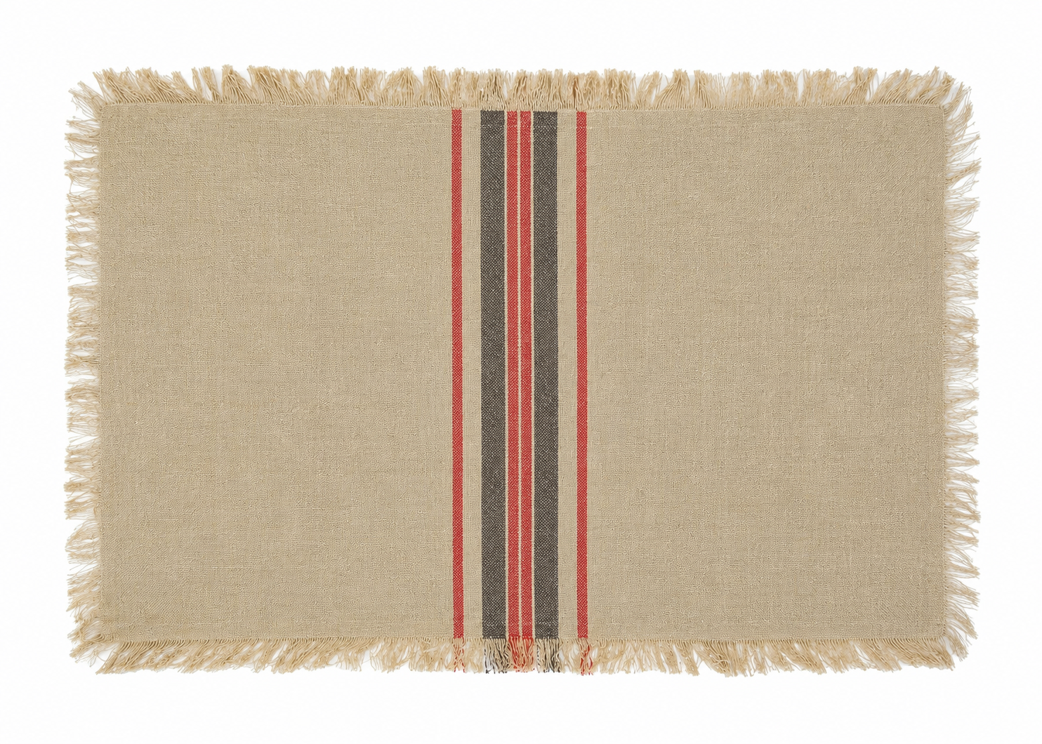 Xia Home Fashions Linen Stripe Placemats Yarn Dyed Fringe 14x20 Natural Set of 4