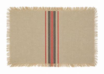 Xia Home Fashions Linen Stripe Placemats Yarn Dyed Fringe 14x20 Natural Set of 4