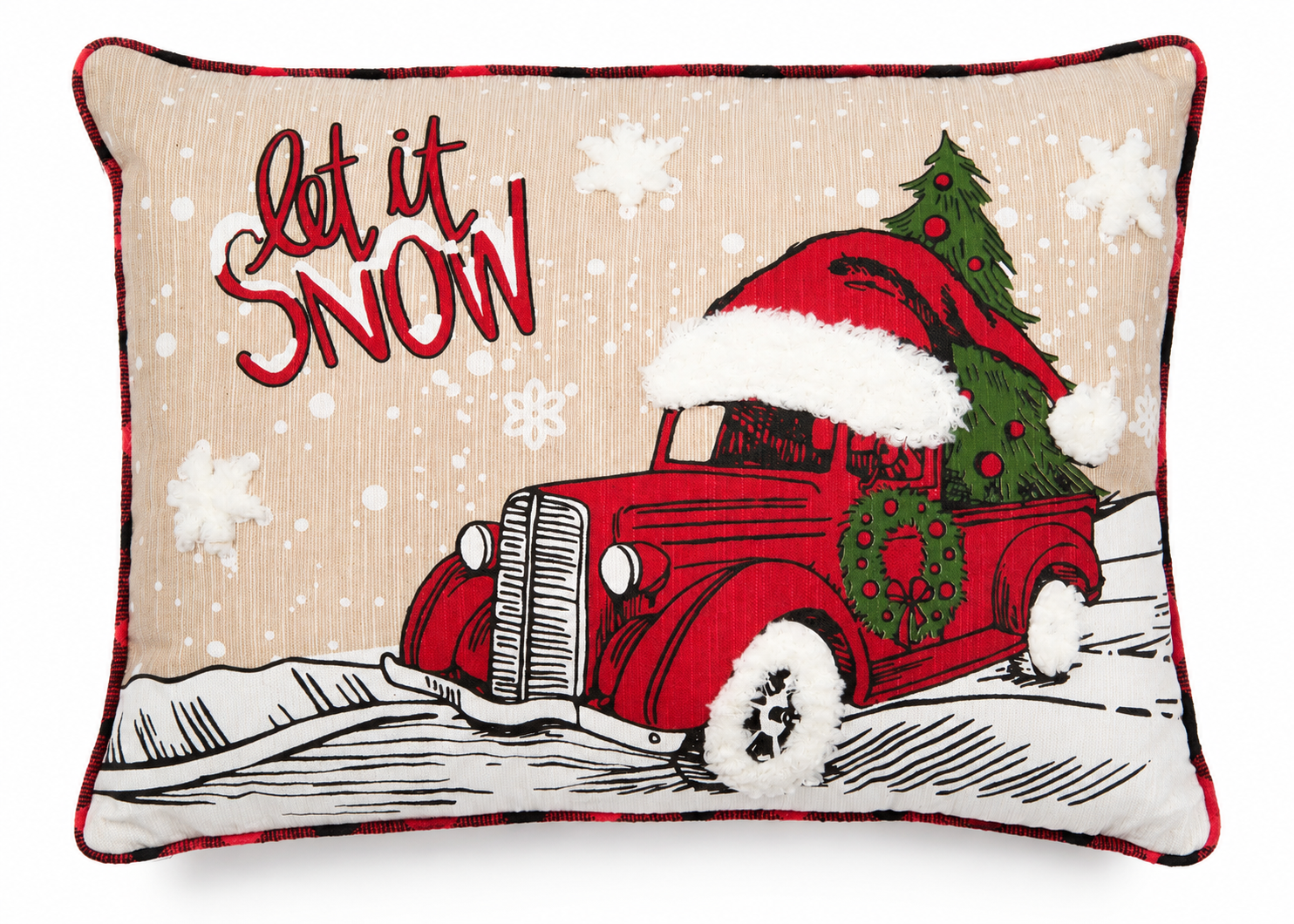 ML21005 Let It Snow Christmas Car Pillow 13x18 Polyester Embroidered Tufted
