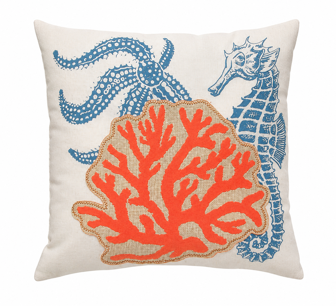 Xia Home Fashions Applique Sea Life Coral Pillow 18x18 Sand