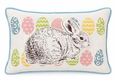 XD15151 Bunny Eggs Printed Appliqué Jute Pillow 13x18