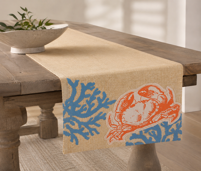 Xia Home Fashions Applique Crab Table Runner 13x72 Sand