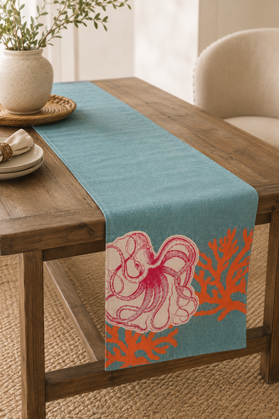 Xia Home Fashions Applique Octopus Table Runner 13x72 Sand