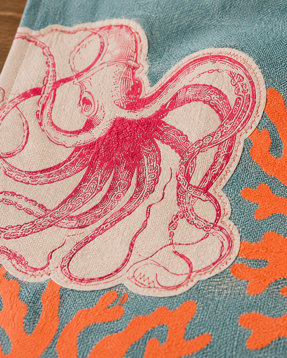 Xia Home Fashions Applique Octopus Table Runner 13x72 Sand
