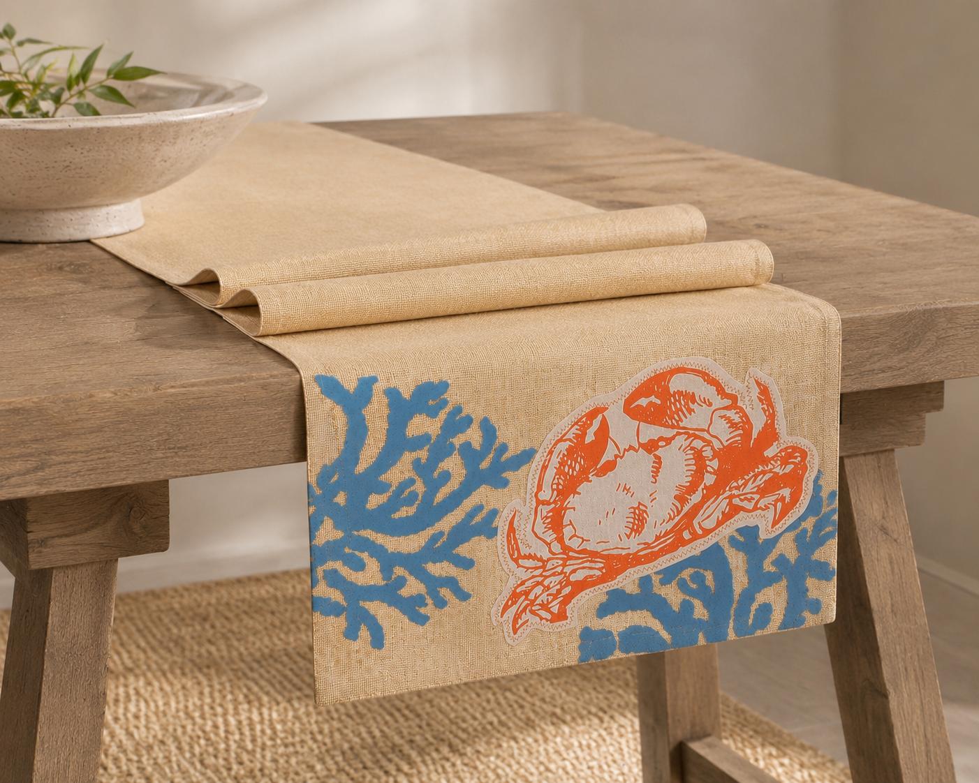 Xia Home Fashions Applique Crab Table Runner 13x72 Sand