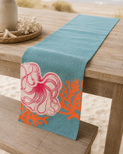 Xia Home Fashions Applique Octopus Table Runner 13x72 Sand