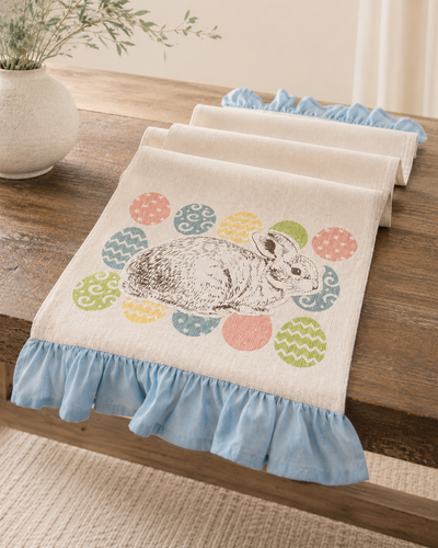 XD15151 Bunny Eggs Printed Appliqué Jute Table Runner 13x36