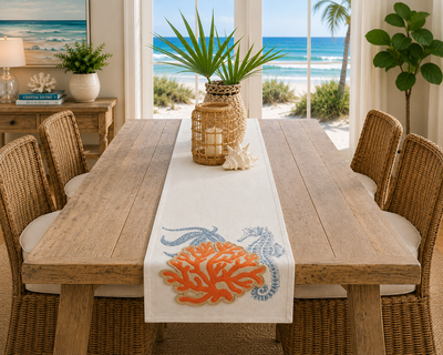 Xia Home Fashions Applique Sea Life Coral Table Runner 13x72 Sand