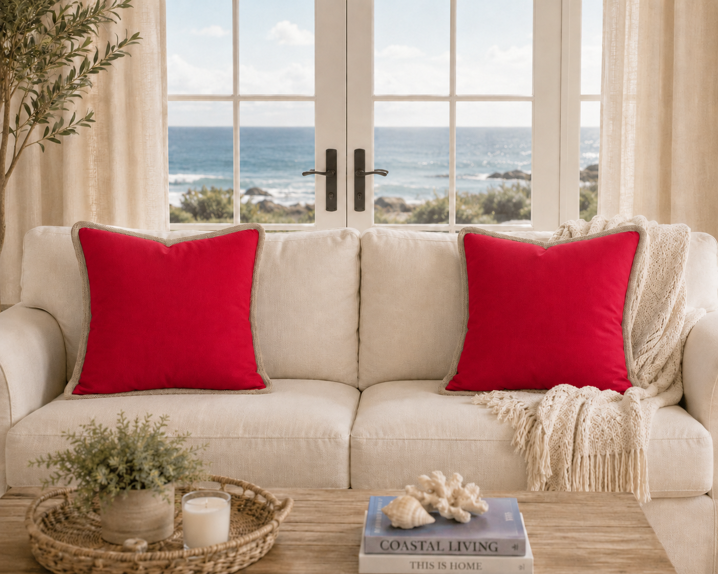 Classic Jute Trimmed Solid Pillows