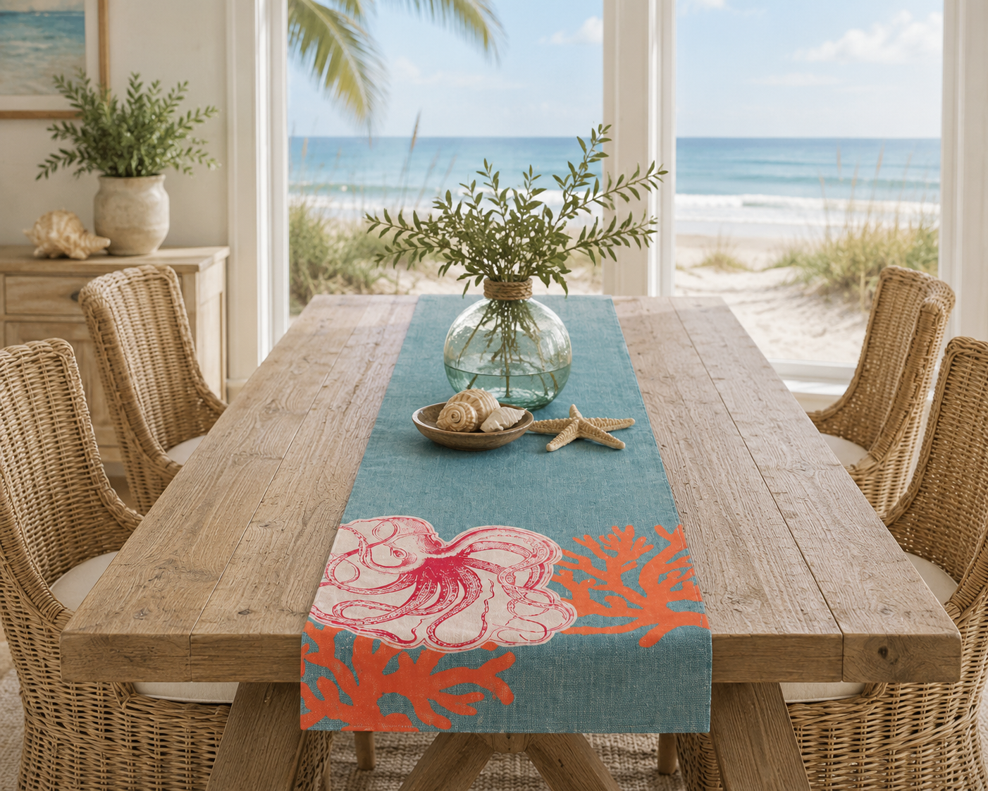 Xia Home Fashions Applique Octopus Table Runner 13x72 Sand