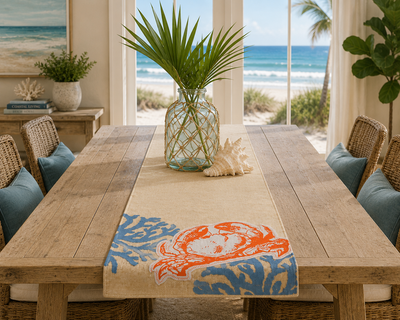 Xia Home Fashions Applique Crab Table Runner 13x72 Sand