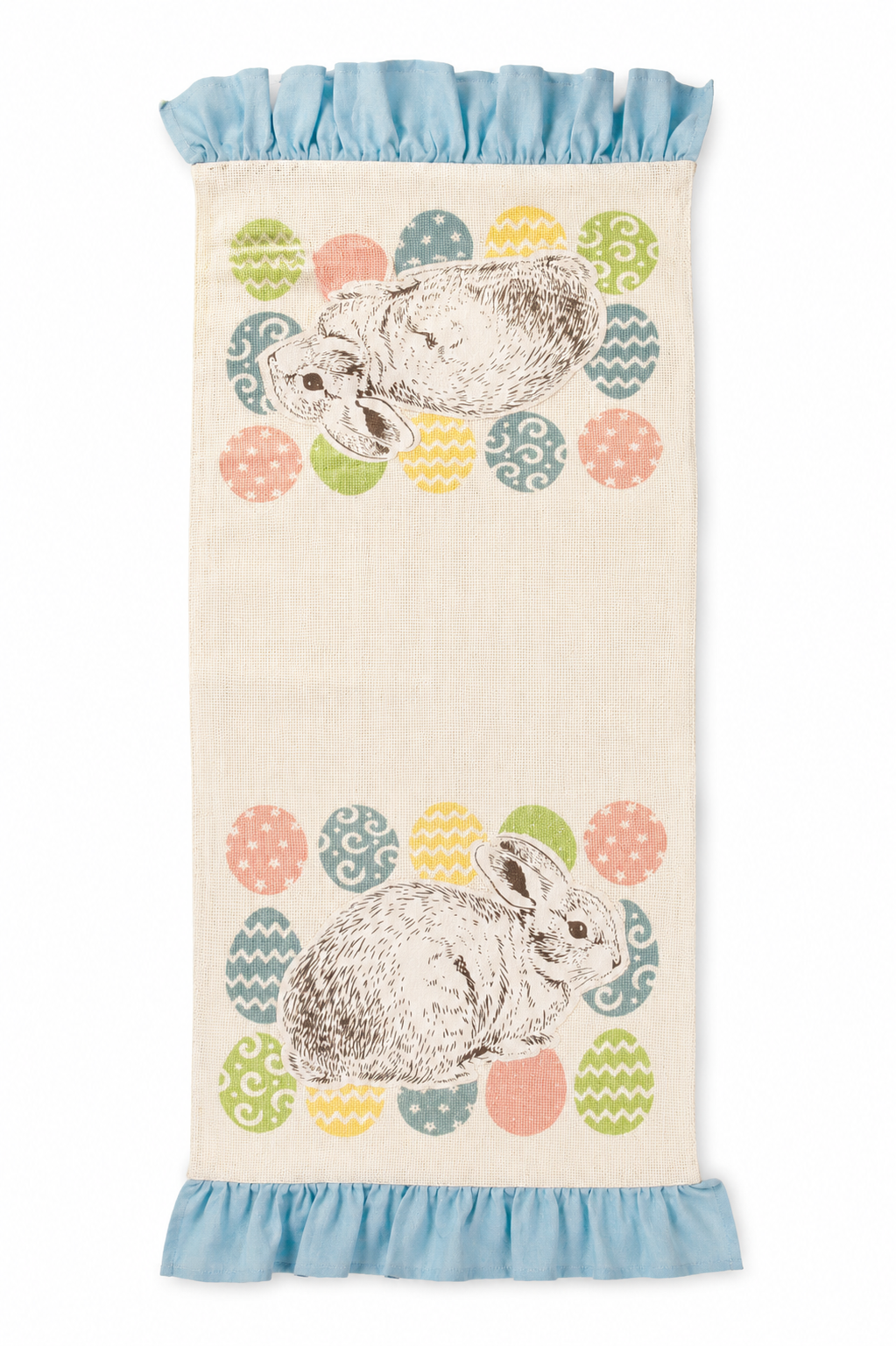 XD15151 Bunny Eggs Printed Appliqué Jute Table Runner 13x36