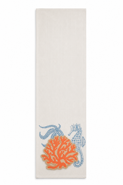 Xia Home Fashions Applique Sea Life Coral Table Runner 13x72 Sand