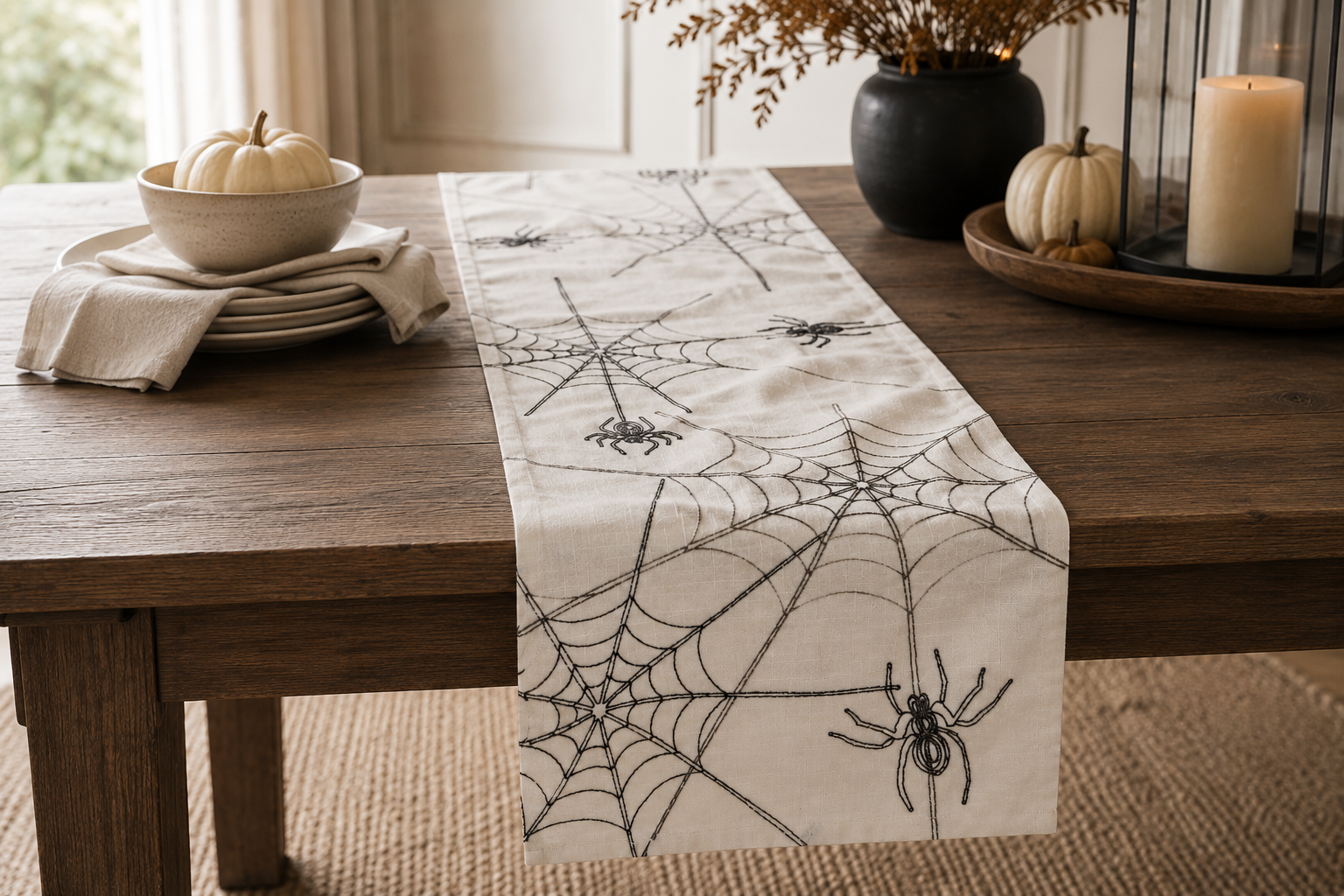 XD18801 Spider Web Table Runner 16x36 White