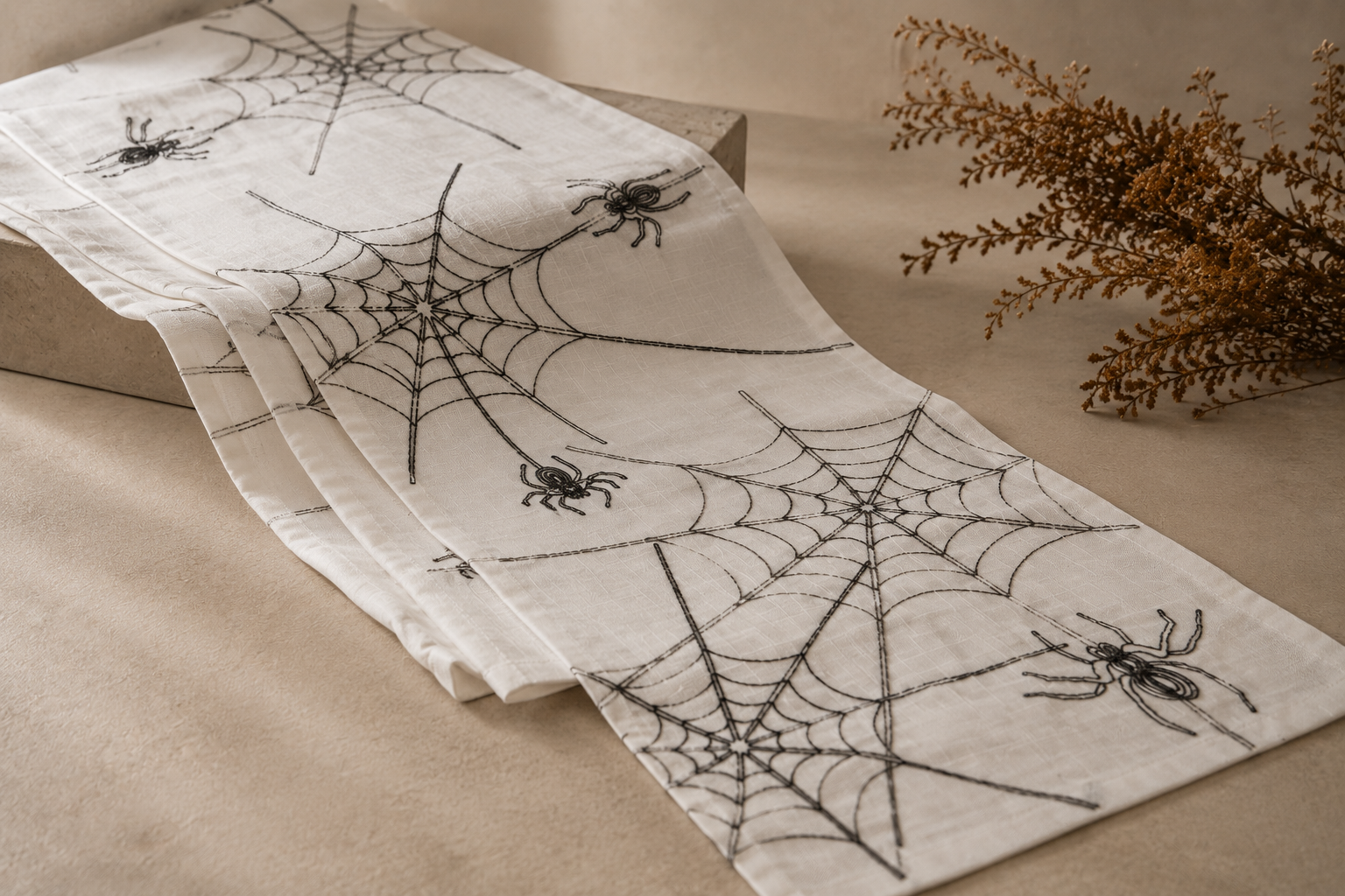 XD18801 Spider Web Table Runner 16x36 White