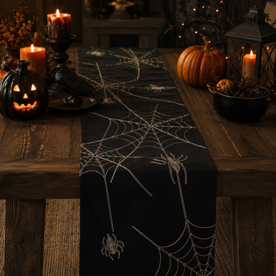 XD18801 Spider Web Table Runner 16x36 White