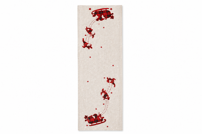 XD19881 Tartan Santa Sleigh Christmas Table Runner 16x36 Linen Blend