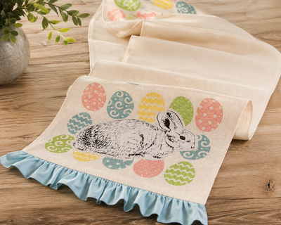 XD15151 Bunny Eggs Printed Appliqué Jute Table Runner 13x36