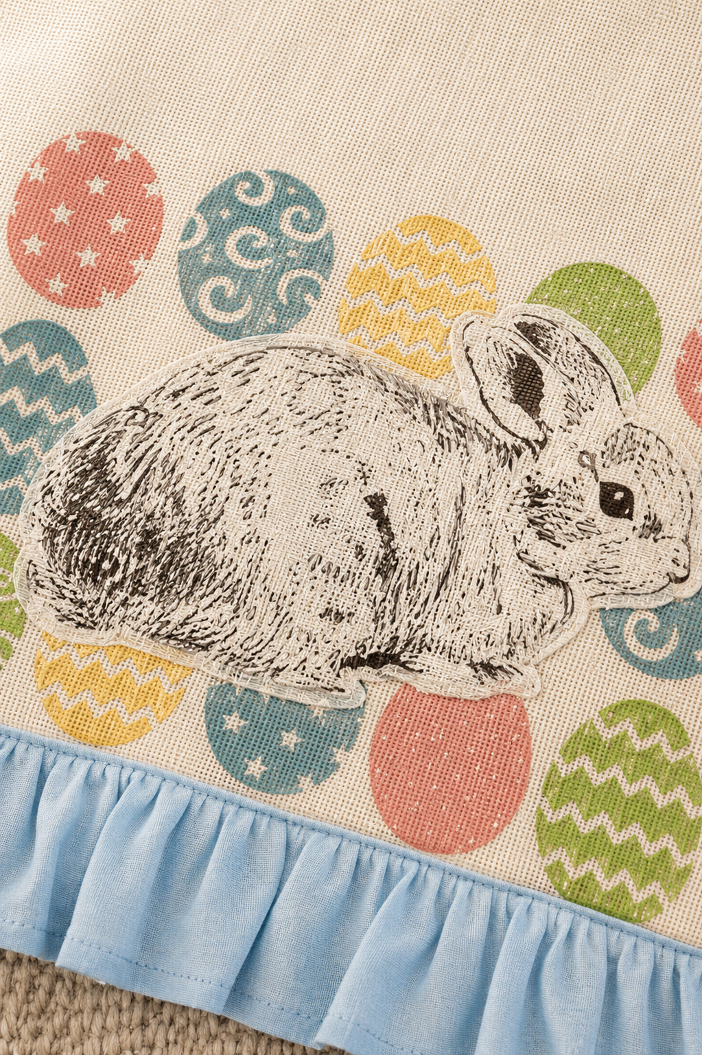 XD15151 Bunny Eggs Printed Appliqué Jute Table Runner 13x36