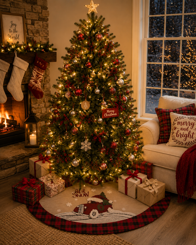 ML21005 Let It Snow Christmas Car Tree Skirt 48 Inch Polyester Embroidered Tufted