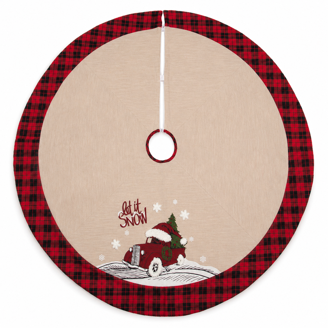 ML21005 Let It Snow Christmas Car Tree Skirt 48 Inch Polyester Embroidered Tufted