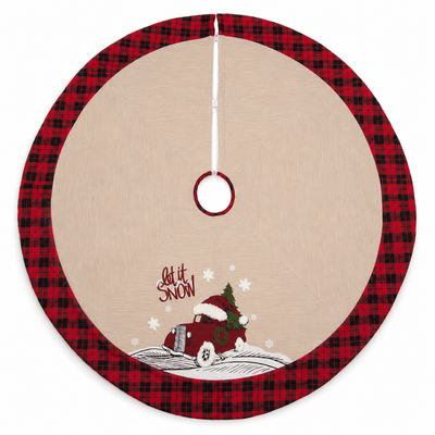 ML21005 Let It Snow Christmas Car Tree Skirt 48 Inch Polyester Embroidered Tufted