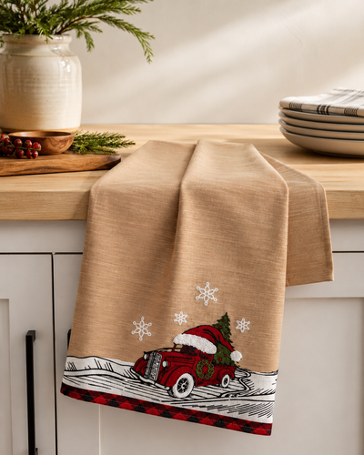 ML21005 Let It Snow Christmas Car Tea Towel 17x27 Polyester Embroidered Tufted