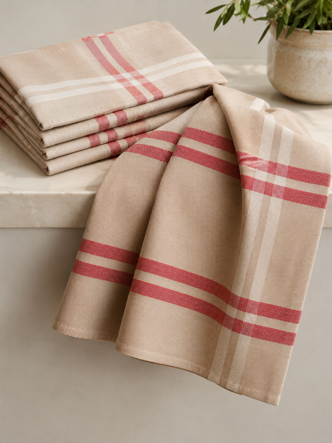 Xia Home Fashions Linen Check Tea Towels Yarn Dyed 14x22 Natural Set of 4