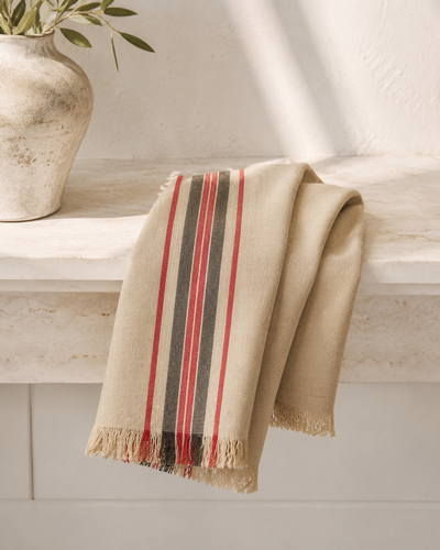 Xia Home Fashions Linen Stripe Tea Towels Yarn Dyed Fringe 14x22 Natural Set of 4