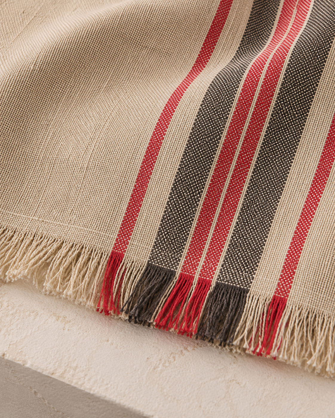 Xia Home Fashions Linen Stripe Tea Towels Yarn Dyed Fringe 14x22 Natural Set of 4