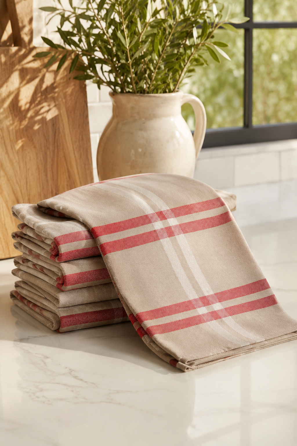 Xia Home Fashions Linen Check Tea Towels Yarn Dyed 14x22 Natural Set of 4