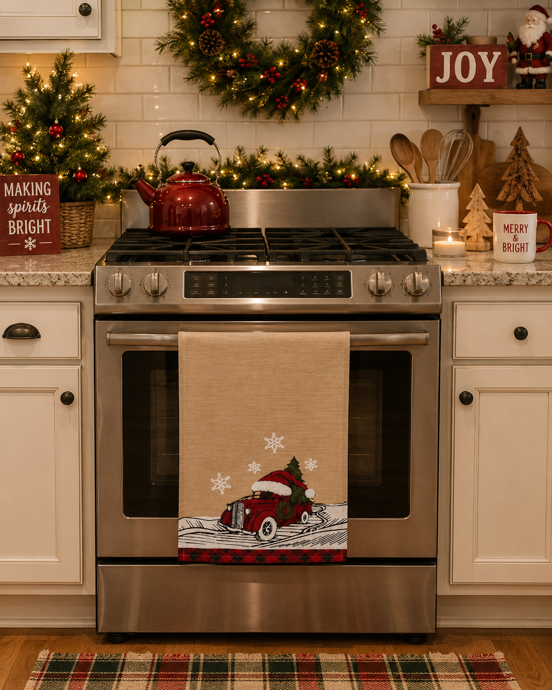 ML21005 Let It Snow Christmas Car Tea Towel 17x27 Polyester Embroidered Tufted