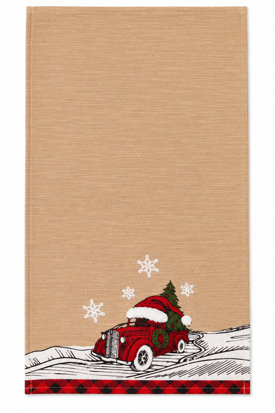 ML21005 Let It Snow Christmas Car Tea Towel 17x27 Polyester Embroidered Tufted