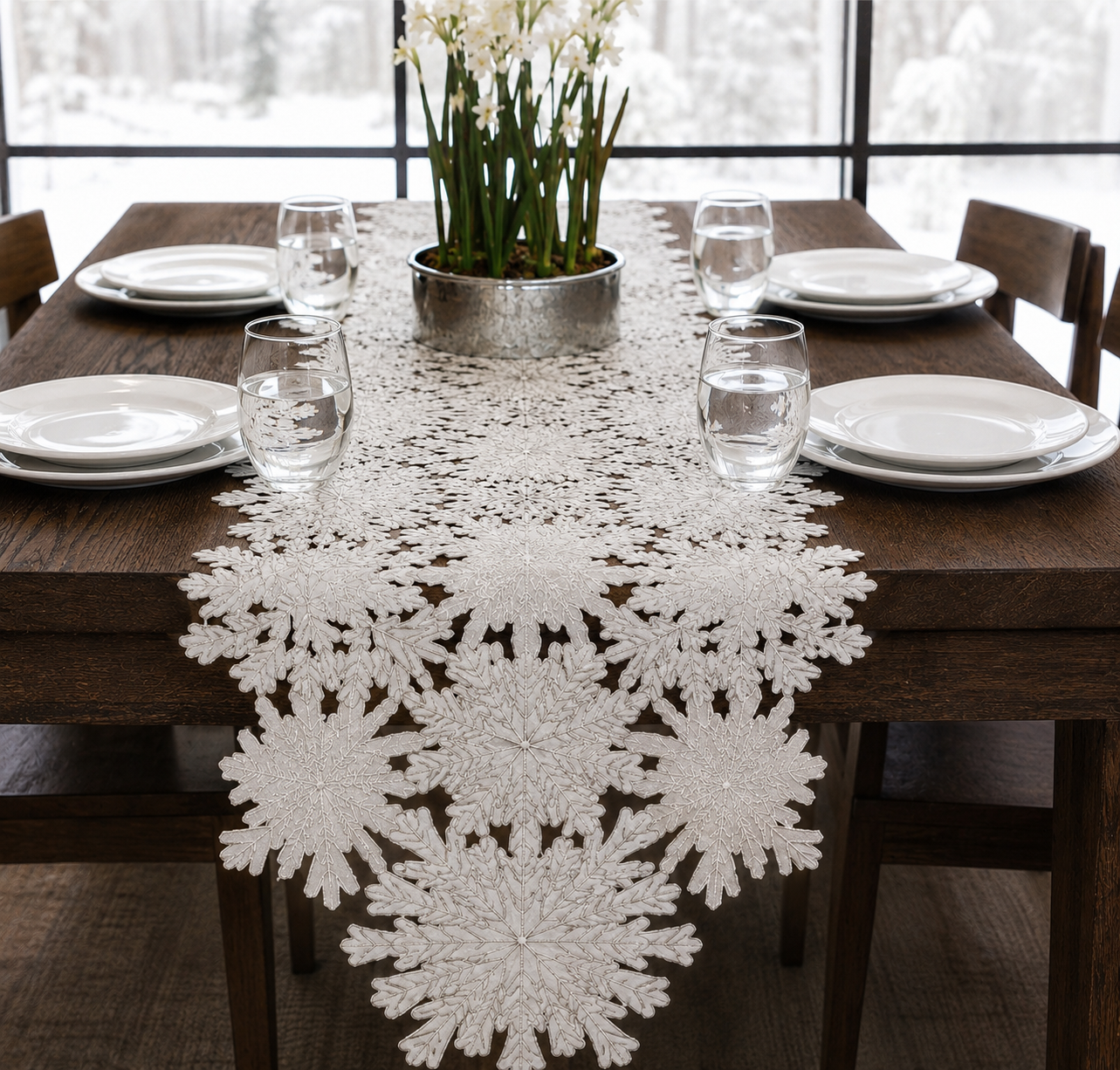 XD10816 Shimmer Snowflake Table Runner 16x36