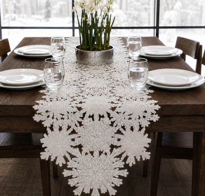 XD10816 Shimmer Snowflake Table Runner 16x36
