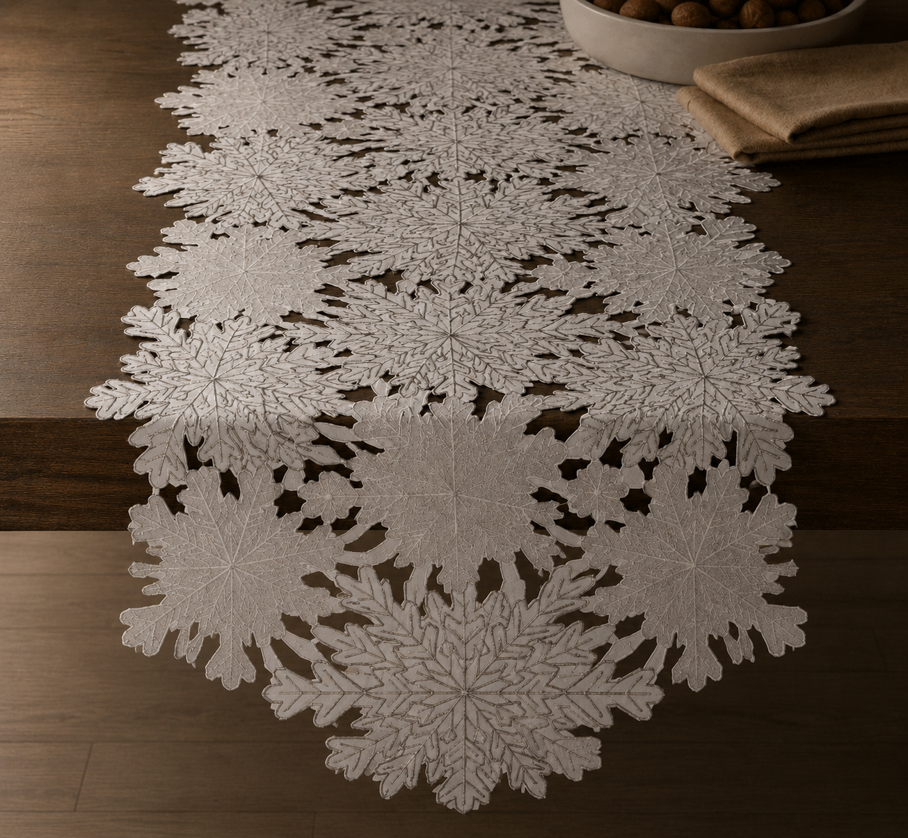 XD10816 Shimmer Snowflake Table Runner 16x36