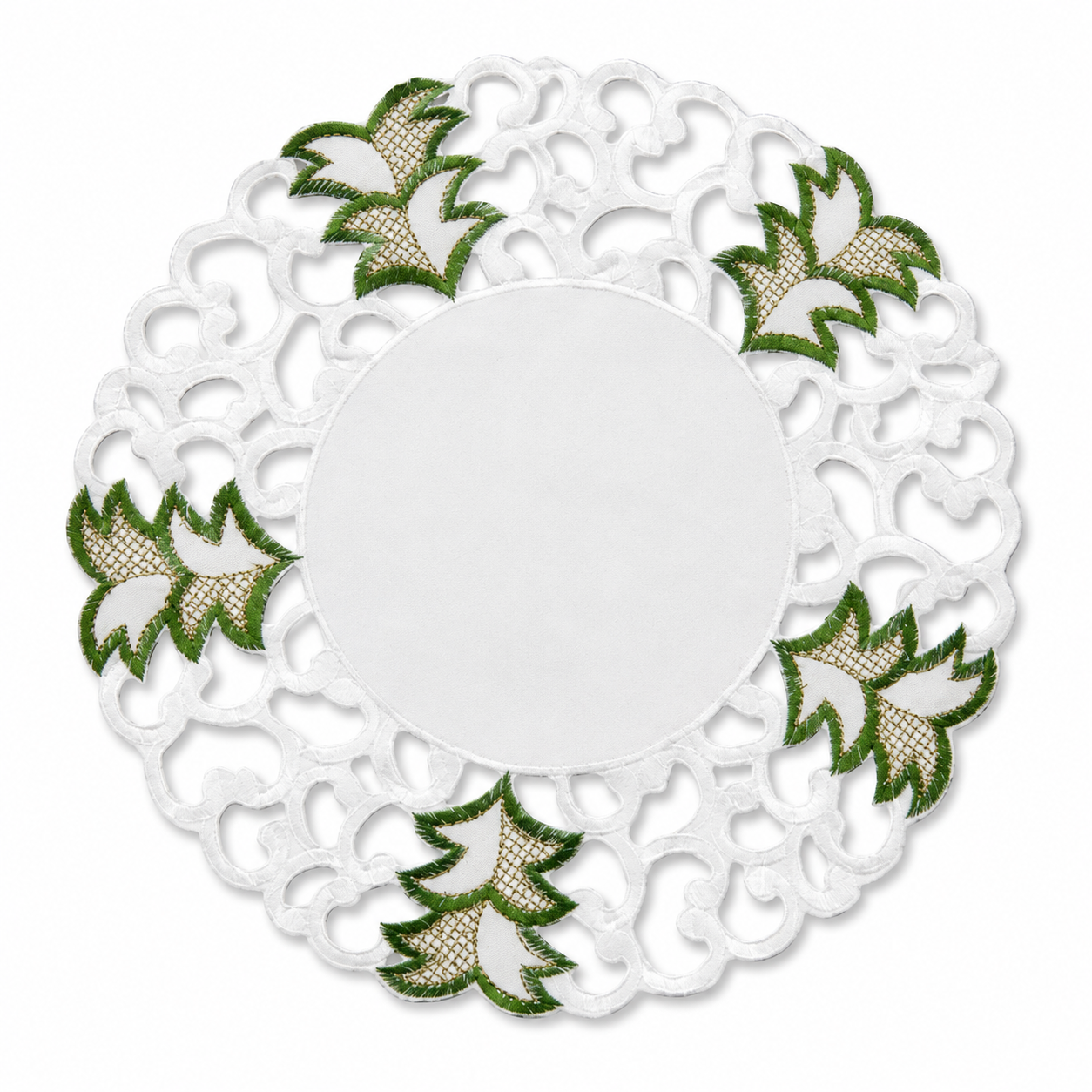 XD110708 Tannenbaum Doilies Set of 4 12 Round White Poliviscose