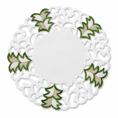 XD110708 Tannenbaum Doilies Set of 4 12 Round White Poliviscose