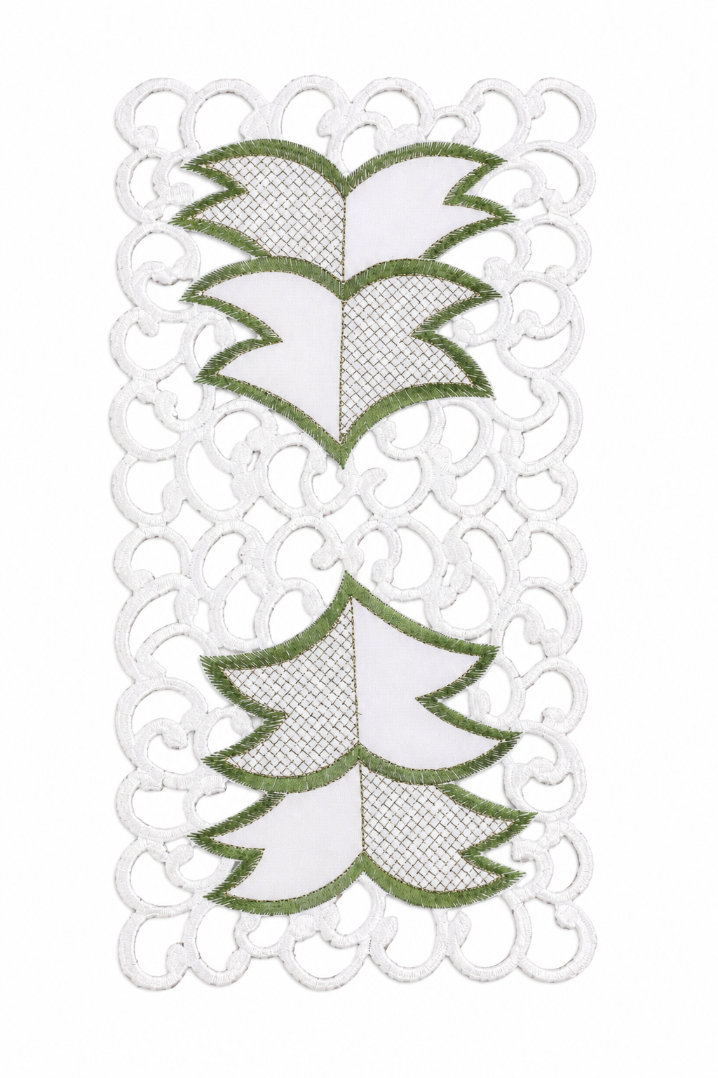 XD110708 Tannenbaum Traycloths Set of 4 8x15 White Poliviscose