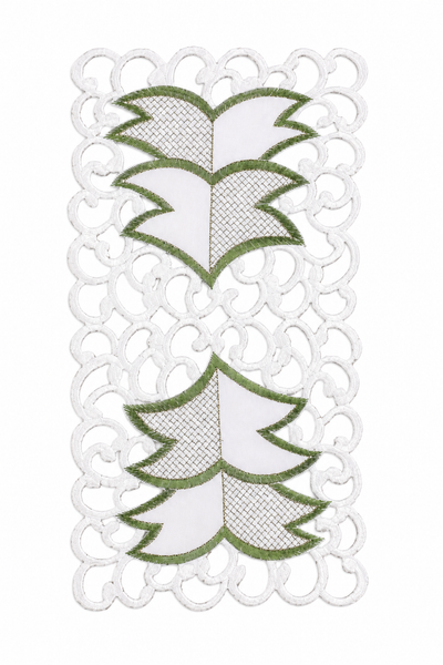 XD110708 Tannenbaum Traycloths Set of 4 8x15 White Poliviscose