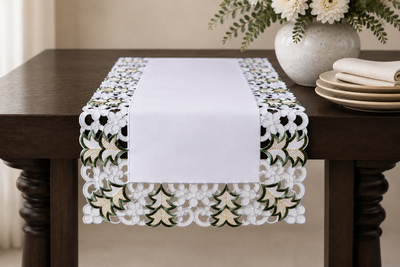 XD110708 Tannenbaum Mini Table Runner 12x28 White Poliviscose