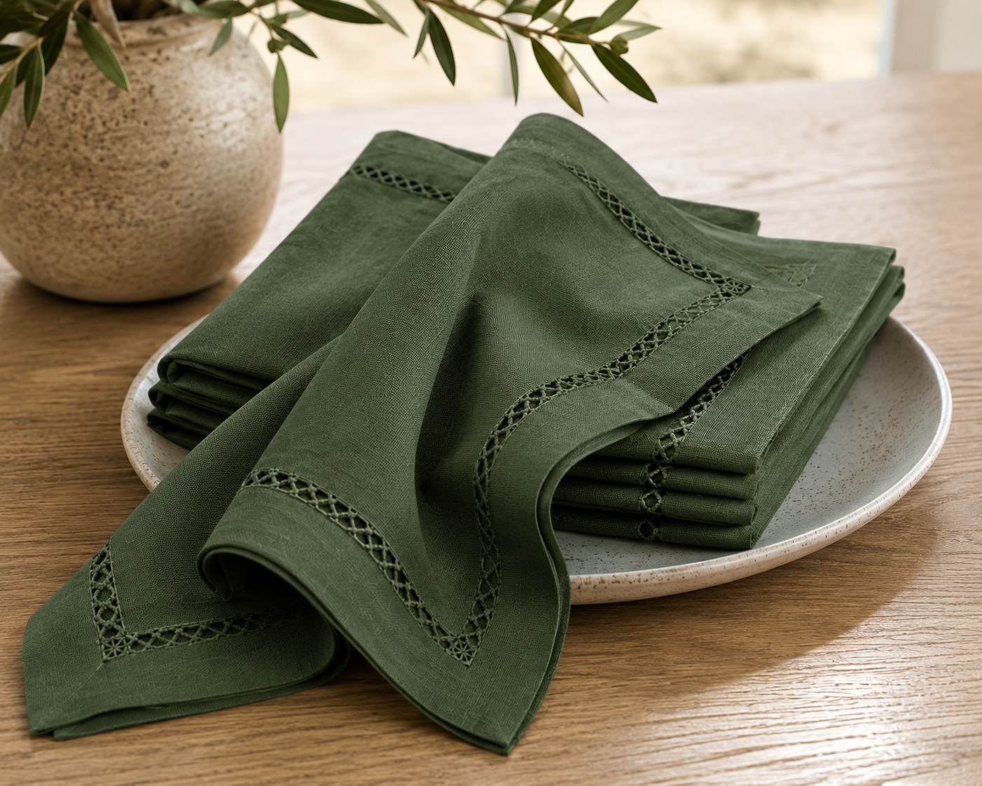 Xia Home Fashions Double Hemstitch Napkins 20x20 Inch Pine Set of 4