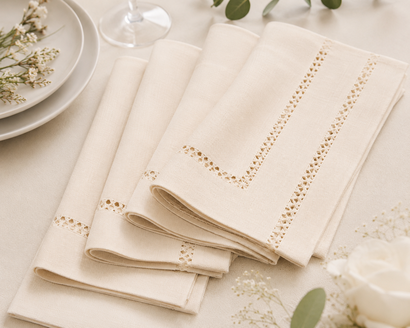 Xia Home Fashions Double Hemstitch Napkins 20x20 Inch Pine Set of 4