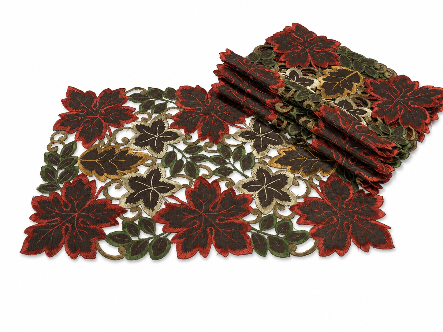 XD13019 Dainty Leaf Embroidered Cutwork Placemat Set of 4 12x18